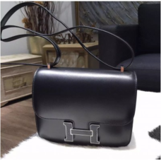 SELTENE Hermes Mini Constance 18 cm Lizard Box Kalbsleder Palladium Hardware handgenäht, Noir CK89 RS16457