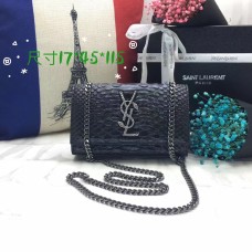 YSL Kettentasche 17cm Schlange Schwarz Silber