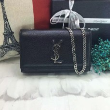YSL Kaviarleder-Kettentasche 22 cm Schwarz Silber