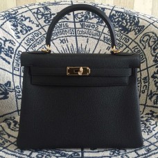 Hermes Kelly 28cm Tasche Togo Leder Schwarz Gold