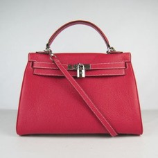 Hermes Kelly 32cm Togo Lederhandtasche rot/silber