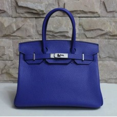 Hermes Birkin 30cm Togo Lederhandtasche electric blue silber