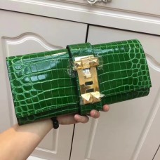 Hermes Medor Clutch 29cm Krokogrün