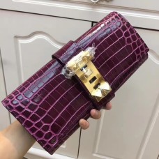 Hermes Medor Clutch 29cm Kroko Lila