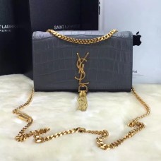 YSL Tassel Chain Bag 22cm Kroko Grau Gold