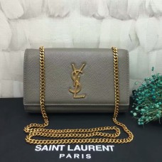 YSL Kaviarleder-Kettentasche 22cm Graugold