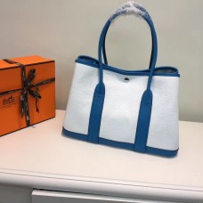 Hermes Garden Party 36cm Lederhandtasche Weiß Blau