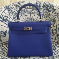 Hermes Kelly 28cm Tasche Togo Leder Electric Blue Silver