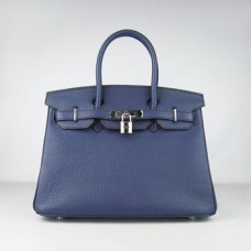 Hermes Birkin 30cm Togo Leder Handtaschen dunkelblau silber