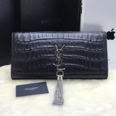 YSL Tassel Clutch 27cm Krokoleder Schwarz Silber