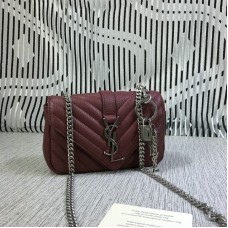 YSL Kleine Umschlagtasche mit Kette Ziegenleder Dunkelrot 18cm