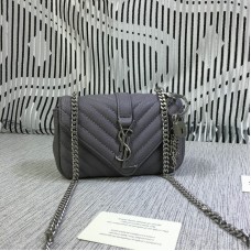 YSL Kleine Umschlagtasche mit Kette Ziegenleder Grau 18cm