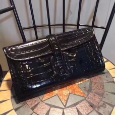 Hermes Jige Clutch 29cm Kroko Schwarz
