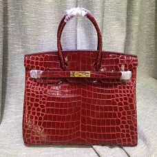 Hermes Birkin 35cm Handtasche Krokodilleder Dunkelrot Gold