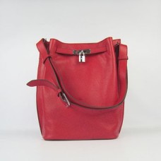 Hermes So Kelly 28cm Togo Leder Umhängetasche Rot Silber