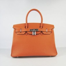 Hermes Birkin 30cm Togo Leder Handtaschen orange silber