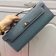 Hermes Kelly Cut 31cm Epsom Leder Clutch Grau Blau