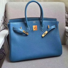 Hermes Birkin 35cm Togo Leder Handtaschen blau gold