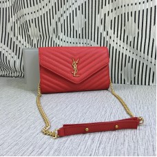 YSL Envelope Chain Bag Kaviarleder Rot 23cm