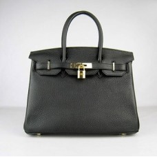 Hermes Birkin 30cm Togo Leder Handtaschen schwarz gold