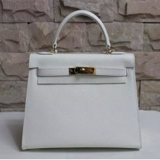 Hermes Kelly 28cm Epsom Lederhandtasche Weißgold