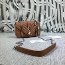 YSL Kleine Umschlagtasche mit Kette Ziegenleder Braun 18cm