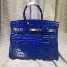 Hermes Birkin 35cm Handtasche Krokodilleder Electric Blue Gold