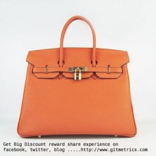 Hermes Birkin 35cm Rindsleder Ader Handtaschen orange golden