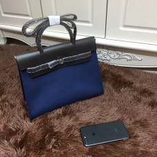 Hermes Herbag 31cm Dunkelblaue Segeltuchtasche