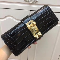 Hermes Medor Clutch 29cm Kroko Schwarz