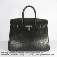 Hermes Birkin 35cm Straußenvenen Handtaschen schwarz silber