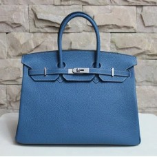 Hermes Birkin 35cm Rindsleder Vene Handtaschen blau silber