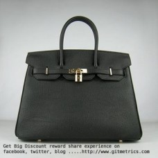 Hermes Birkin 35cm Rindsleder Ader Handtaschen schwarz golden