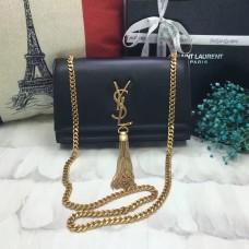 YSL Tassel Chain Bag 22cm Glattleder Schwarz Gold