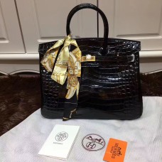 Hermes Birkin 35cm Handtasche Krokodilleder Schwarz Gold