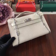Hermes Mini Kelly 22cm Epsom Leder Weiß Silber mit Kettenriemen