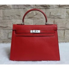 Hermes Kelly 32cm Epsom Lederhandtasche Rot Silber