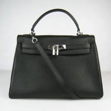 Hermes Kelly 32cm Togo Lederhandtasche 6108 schwarz silber