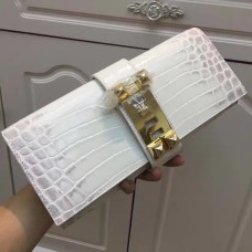 Hermes Medor Clutch 29cm Kroko Weiß