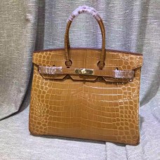 Hermes Birkin 35cm Handtasche Krokodilleder Braun Gold