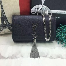 YSL Tassel Chain Bag 22cm Kaviarleder Schwarz Silber