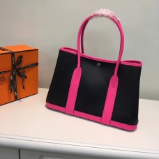 Hermes Garden Party 36cm Lederhandtasche Schwarz Hot Pink