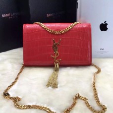 YSL Tassel Chain Bag 22cm Kroko Rotgold