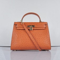 Hermes Kelly 32cm Straußenvene 6108 Orange Golden